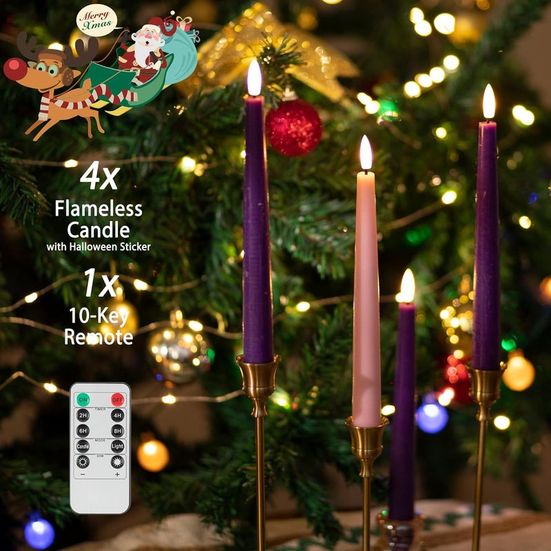 AFINETH Flamelss Advent Candles, 9.6" Real Wax Flameless Taper Candles with Remote, 4 Pack Flickering LED Candle Battery Operated Candlesticks for Christmas, Catholic, Advent, Wreath, Purple and Pink - Image 5